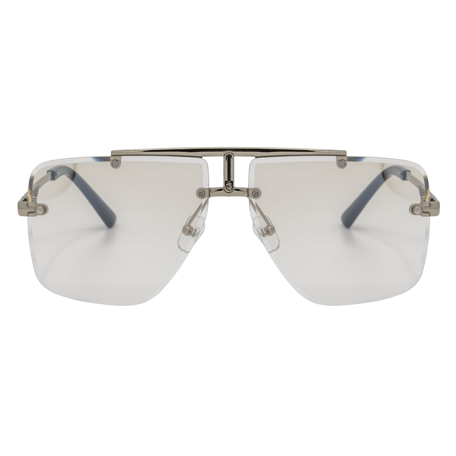 DIRECTOR - Rimless Metal Flat Top Aviator Sunglasses Silver Clear Lens