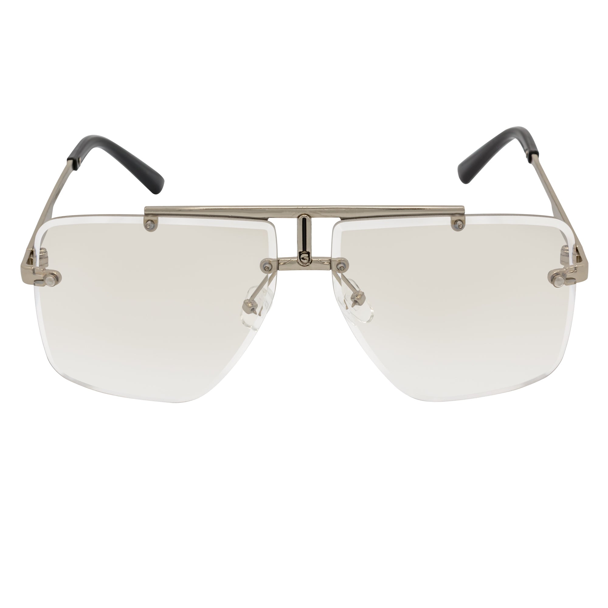 DIRECTOR - Rimless Metal Flat Top Aviator Sunglasses Silver Clear Lens