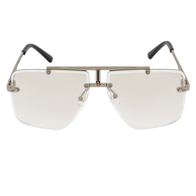 DIRECTOR - Rimless Metal Flat Top Aviator Sunglasses Silver Clear Lens