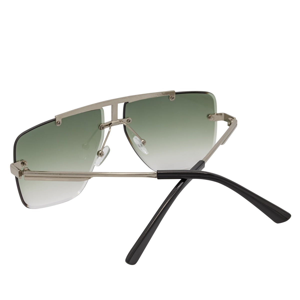 DIRECTOR - Rimless Metal Flat Top Aviator Sunglasses Silver Green Fade Lens