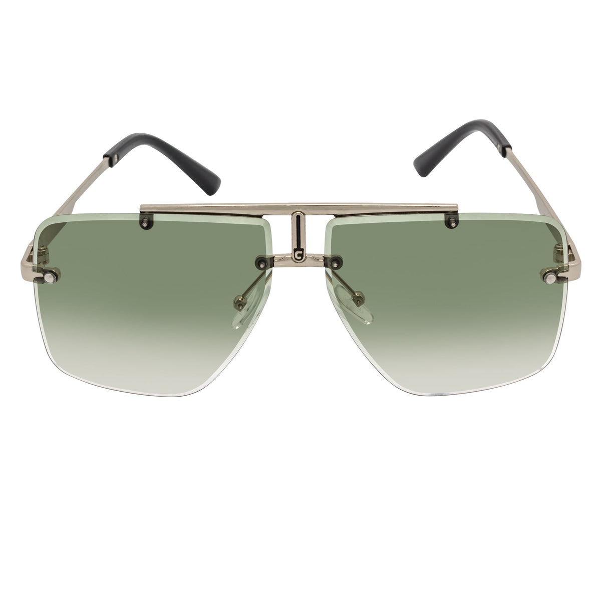 DIRECTOR - Rimless Metal Flat Top Aviator Sunglasses Silver Green Fade Lens