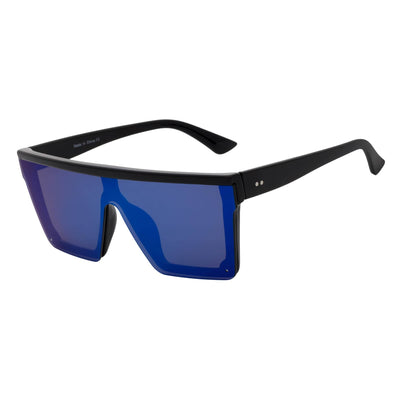 EDGE - Flat Top Rimless Sports Rectangle Sunglasses Gloss Black Blue Mirror