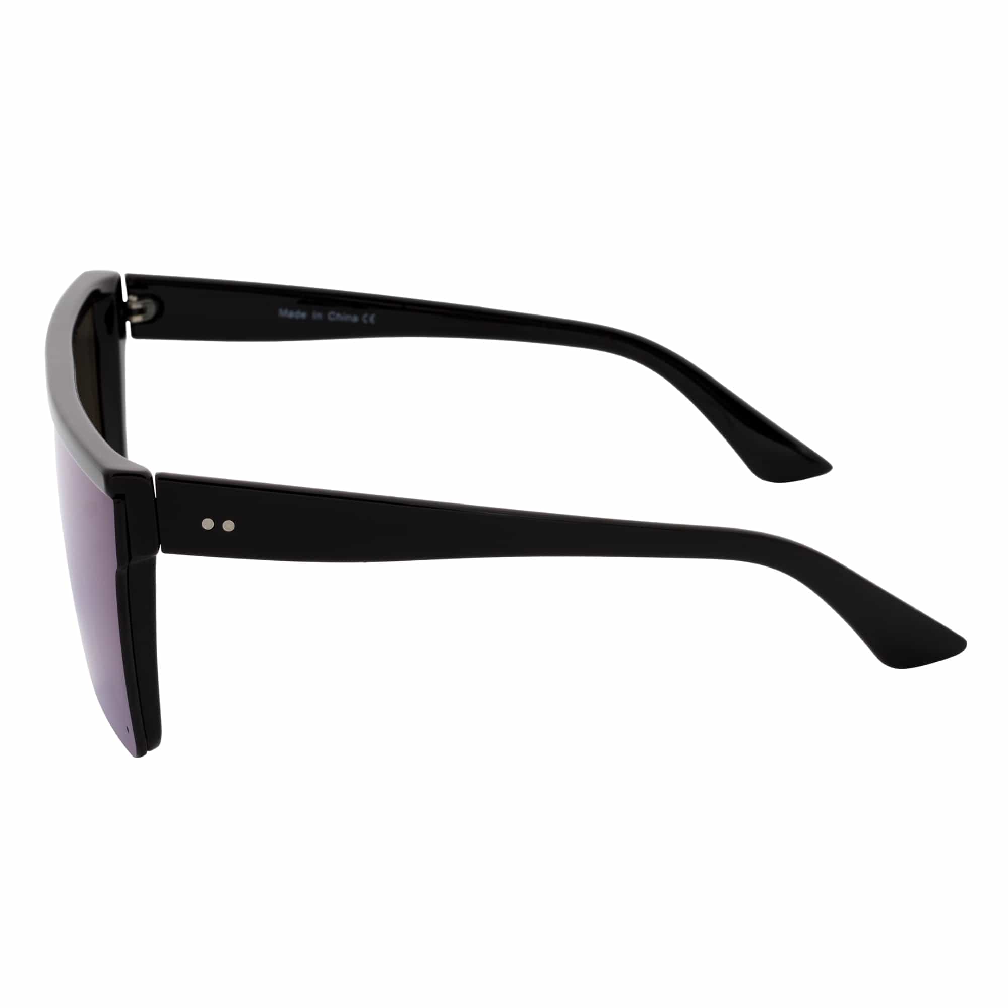 EDGE - Flat Top Rimless Sports Rectangle Sunglasses Gloss Black Blue Mirror