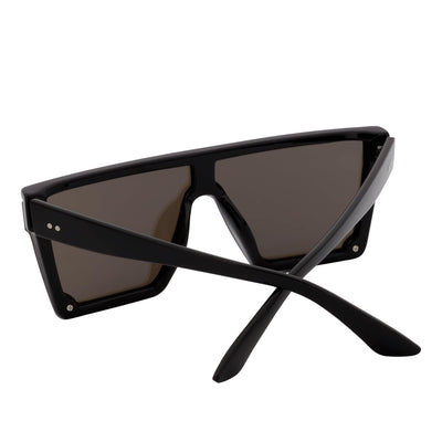 EDGE - Flat Top Rimless Sports Rectangle Sunglasses Gloss Black Blue Mirror