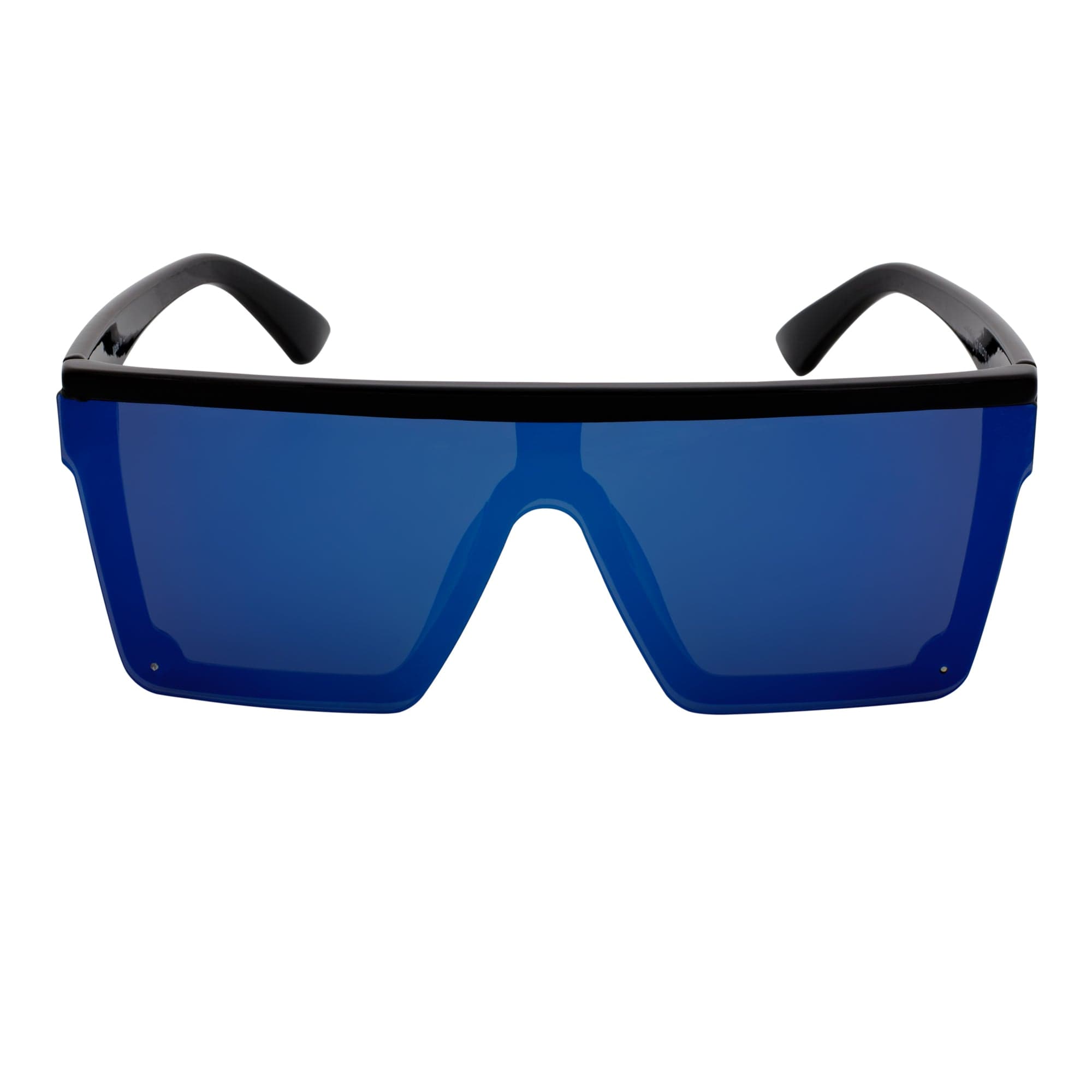 EDGE - Flat Top Rimless Sports Rectangle Sunglasses Gloss Black Blue Mirror