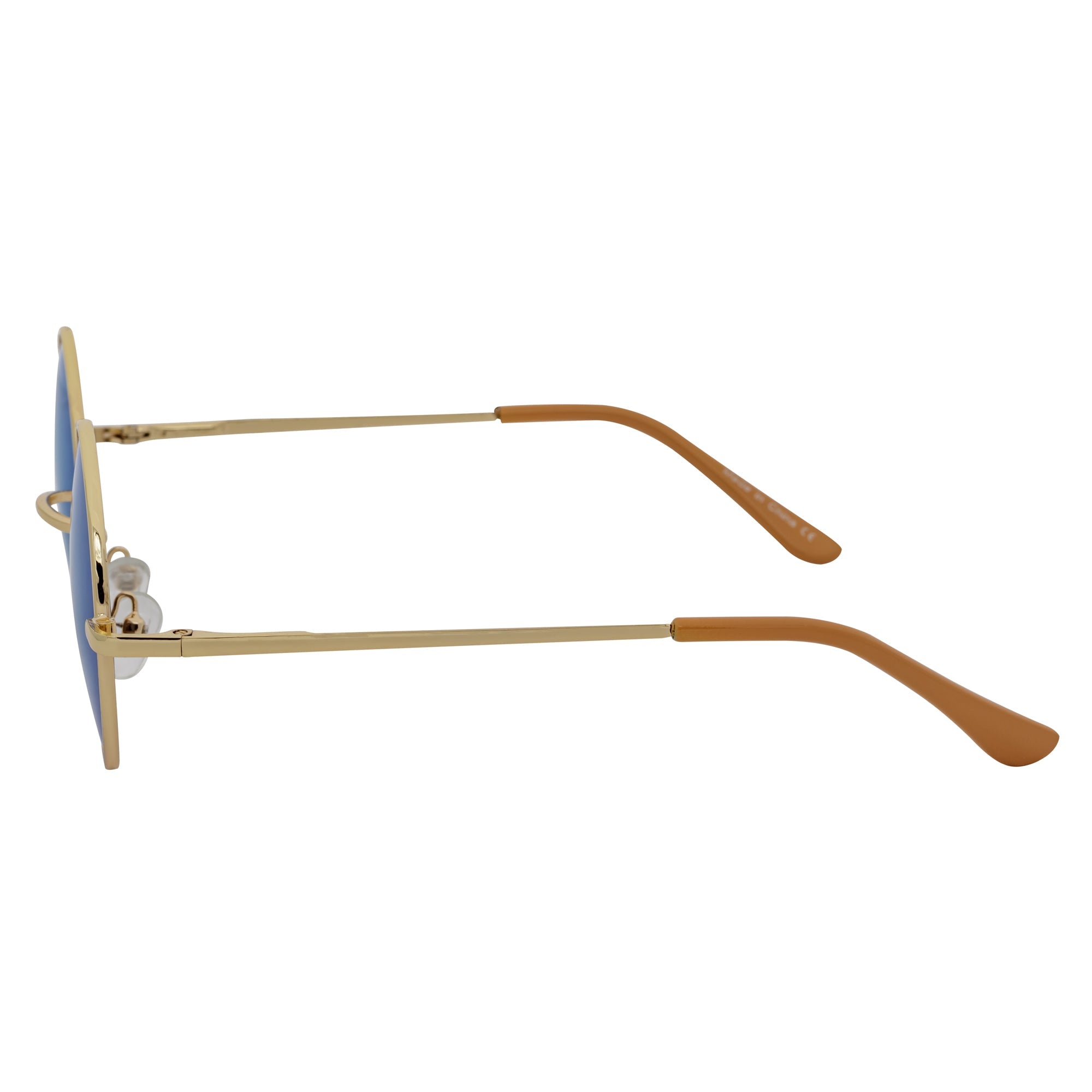 ELTON - Retro Small Metal Circle Round Sunglasses Gold Blue Mirror Lens