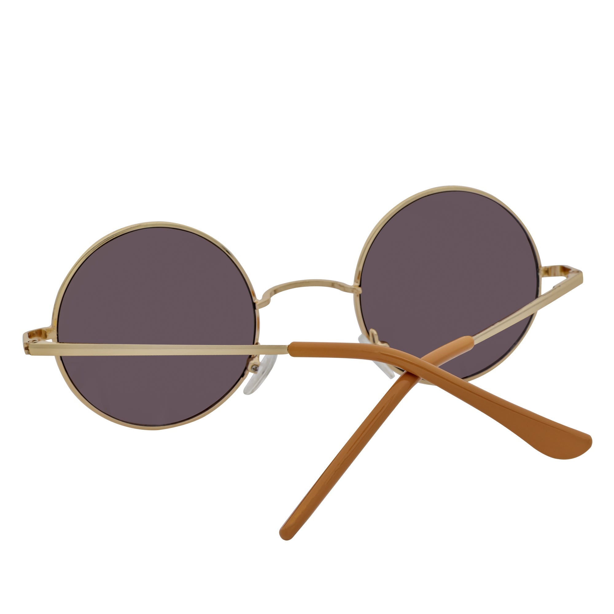 ELTON - Retro Small Metal Circle Round Sunglasses Gold Blue Mirror Lens