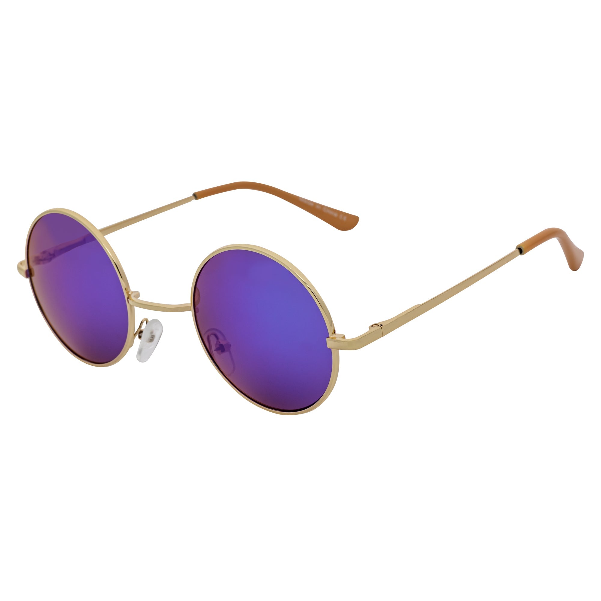 ELTON - Retro Small Metal Circle Round Sunglasses Gold Green Mirror