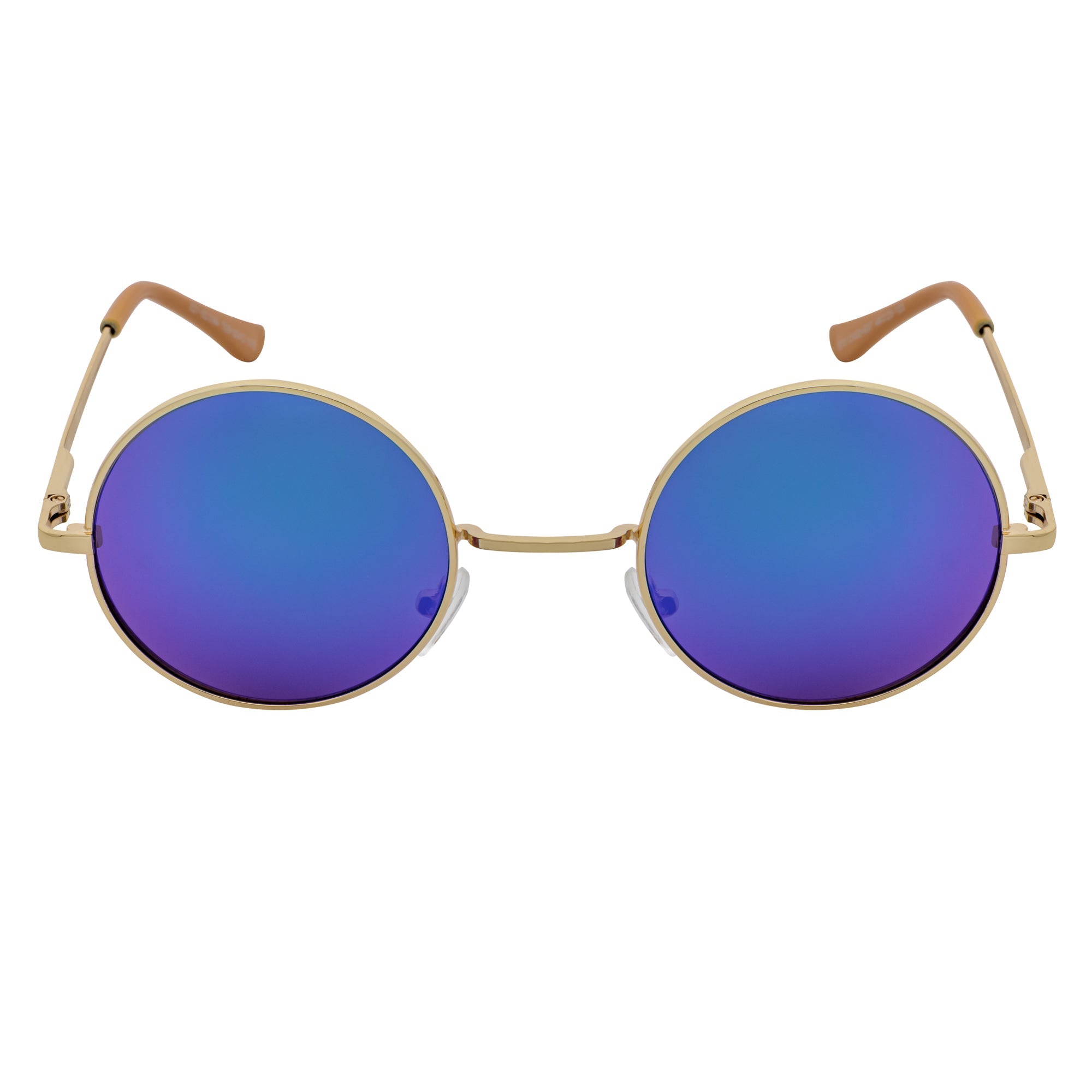 ELTON - Retro Small Metal Circle Round Sunglasses Gold Green Mirror