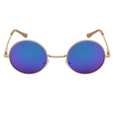 ELTON - Retro Small Metal Circle Round Sunglasses Gold Green Mirror