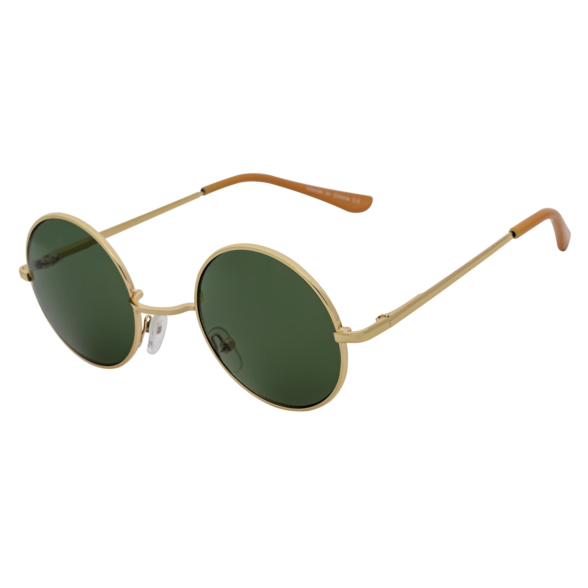 ELTON - Retro Small Metal Circle Round Sunglasses Gold Green Tint Lens