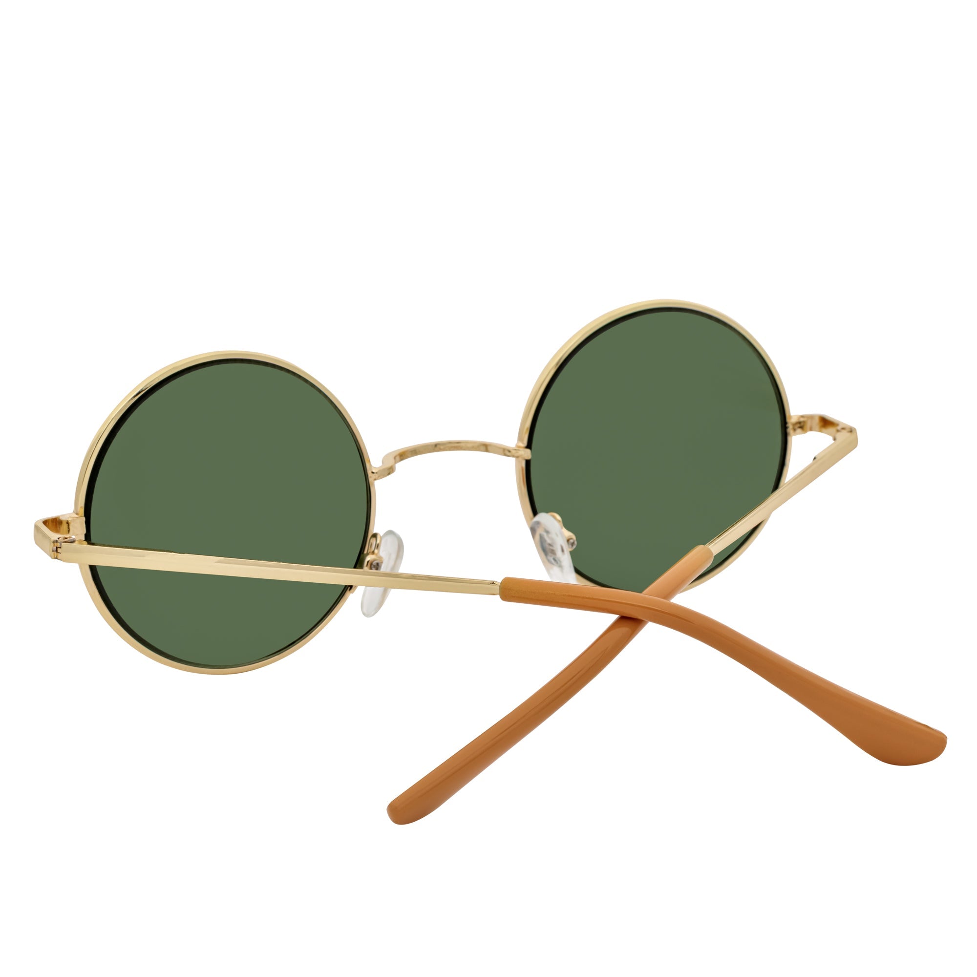 ELTON - Retro Small Metal Circle Round Sunglasses Gold Green Tint Lens