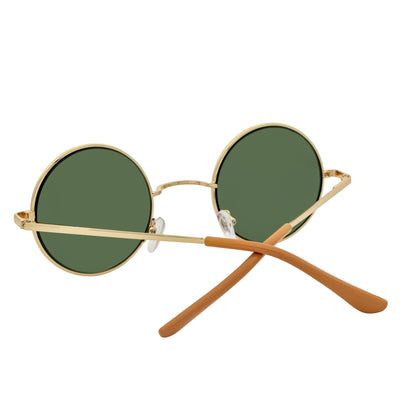 ELTON - Retro Small Metal Circle Round Sunglasses Gold Green Tint Lens