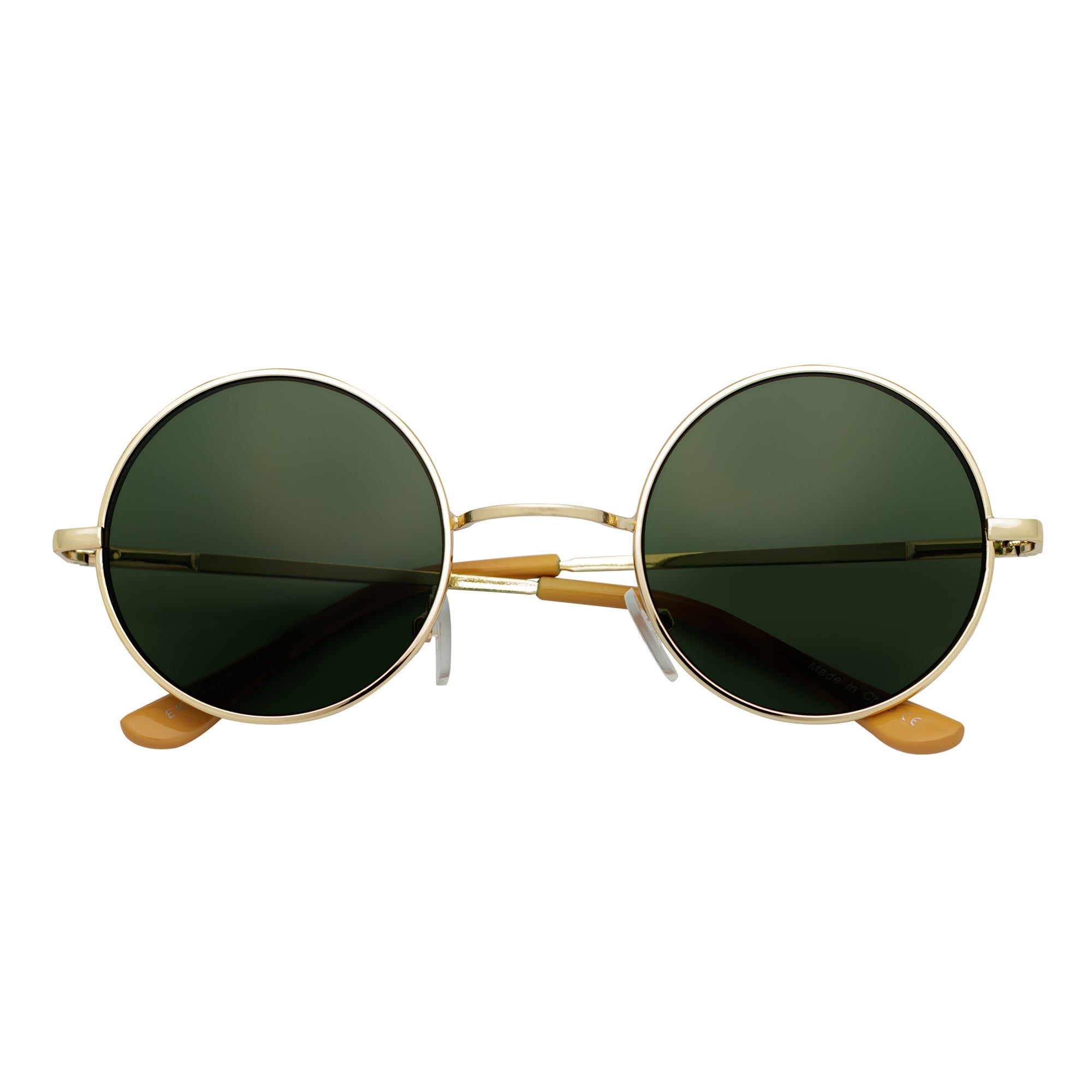 ELTON - Retro Small Metal Circle Round Sunglasses Gold Green Tint Lens