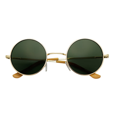 ELTON - Retro Small Metal Circle Round Sunglasses Gold Green Tint Lens