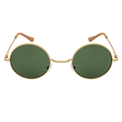 ELTON - Retro Small Metal Circle Round Sunglasses Gold Green Tint Lens