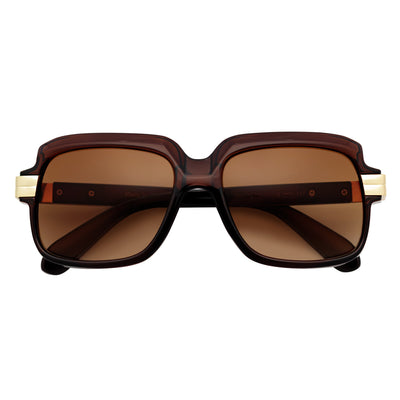 EMCEE - Retro Classic Square Sunglasses Clear Brown Amber Fade