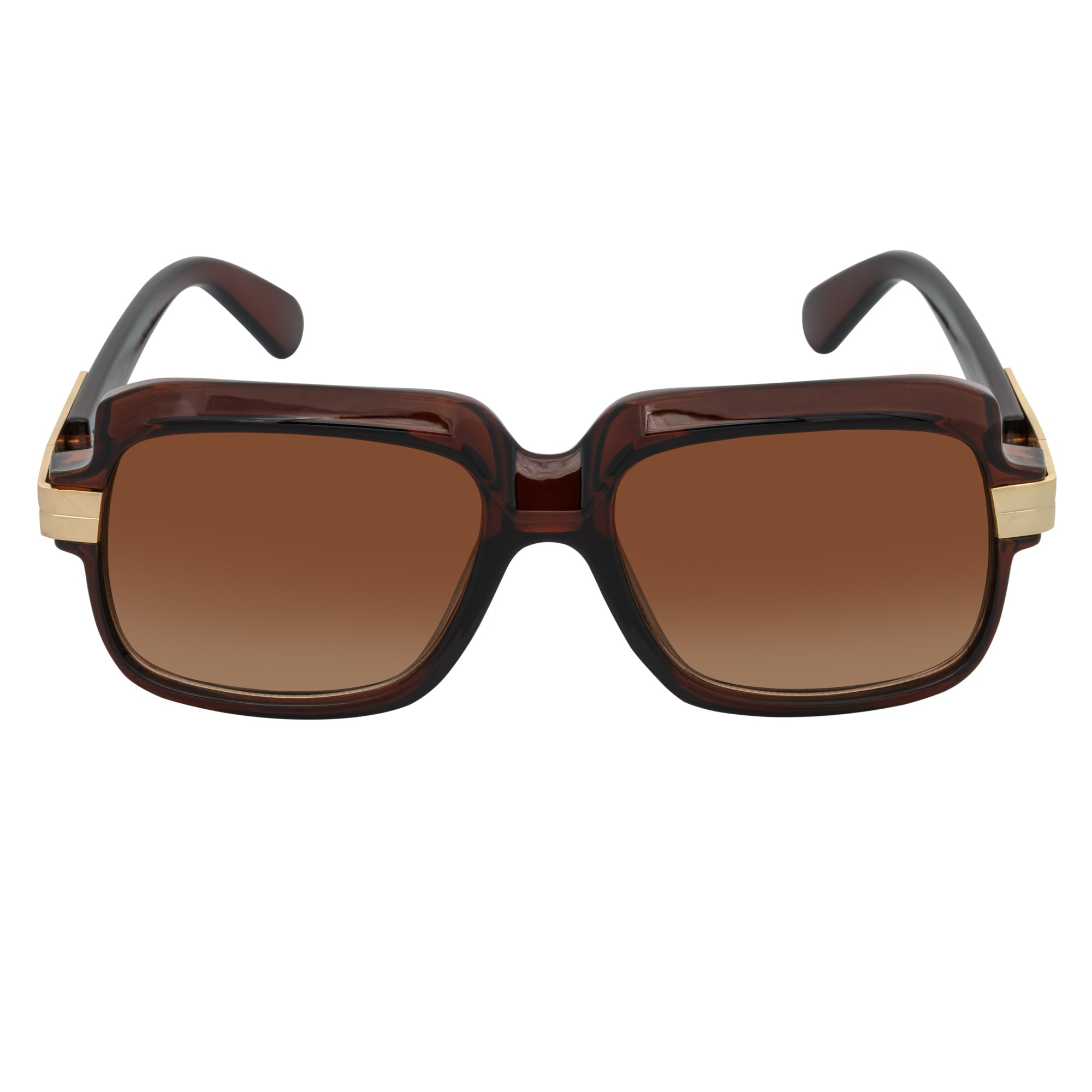 EMCEE - Retro Classic Square Sunglasses Clear Brown Amber Fade