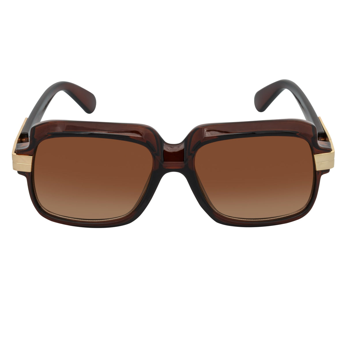 EMCEE - Retro Classic Square Sunglasses Clear Brown Amber Fade