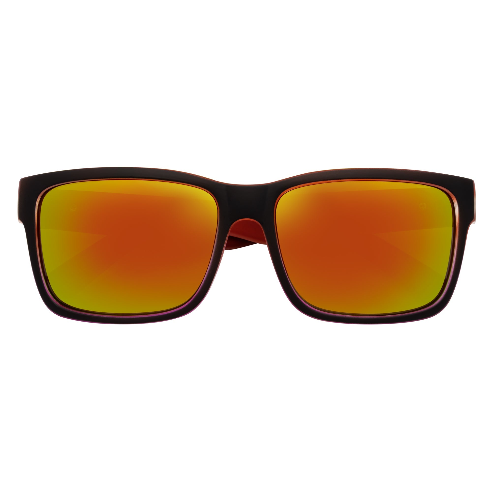 ENZO - Modern Sports Thick Square Sunglasses Black - Red Orange Mirror
