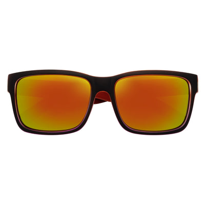 ENZO - Modern Sports Thick Square Sunglasses Black - Red Orange Mirror