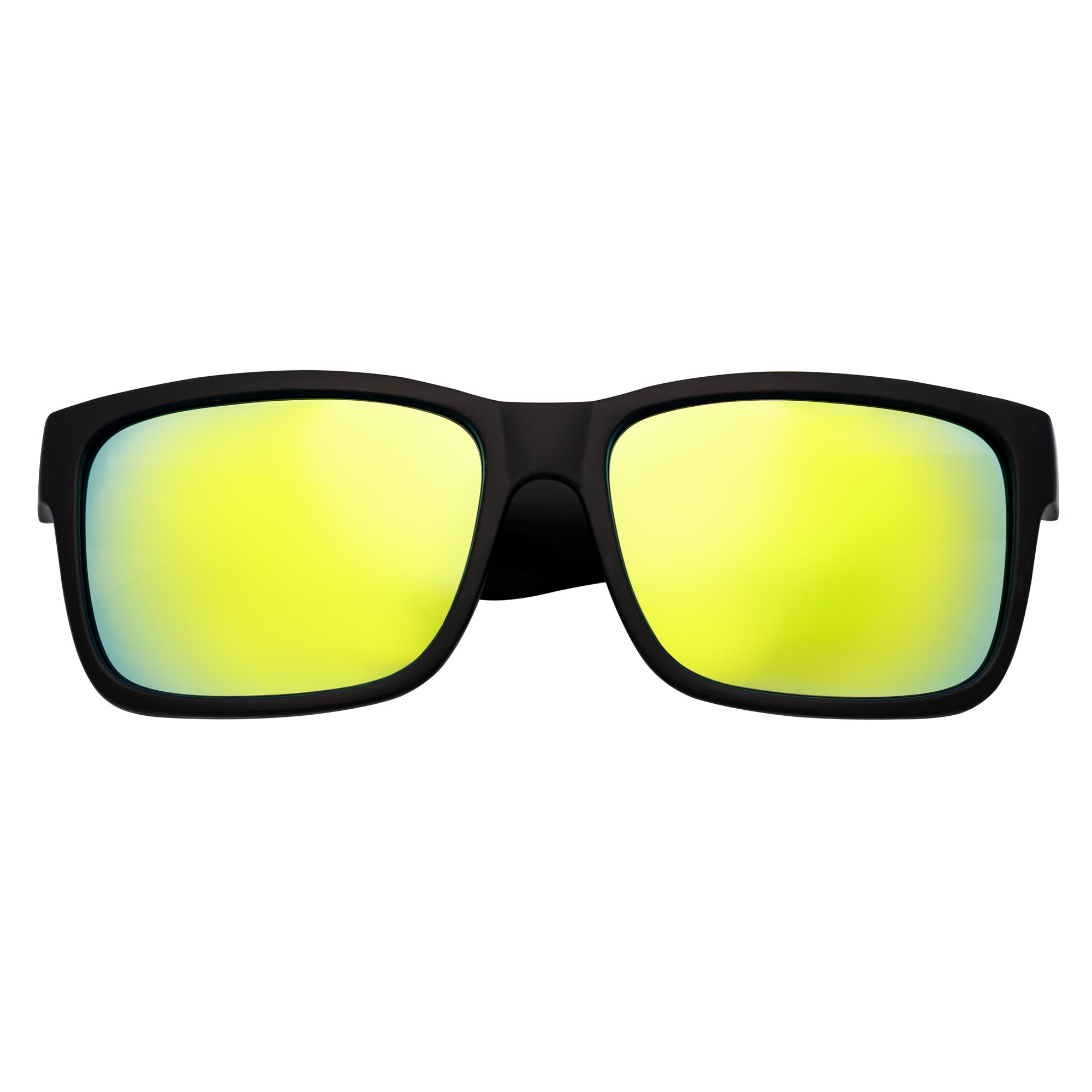 ENZO - Modern Sports Thick Square Sunglasses Matte Black Yellow Mirror