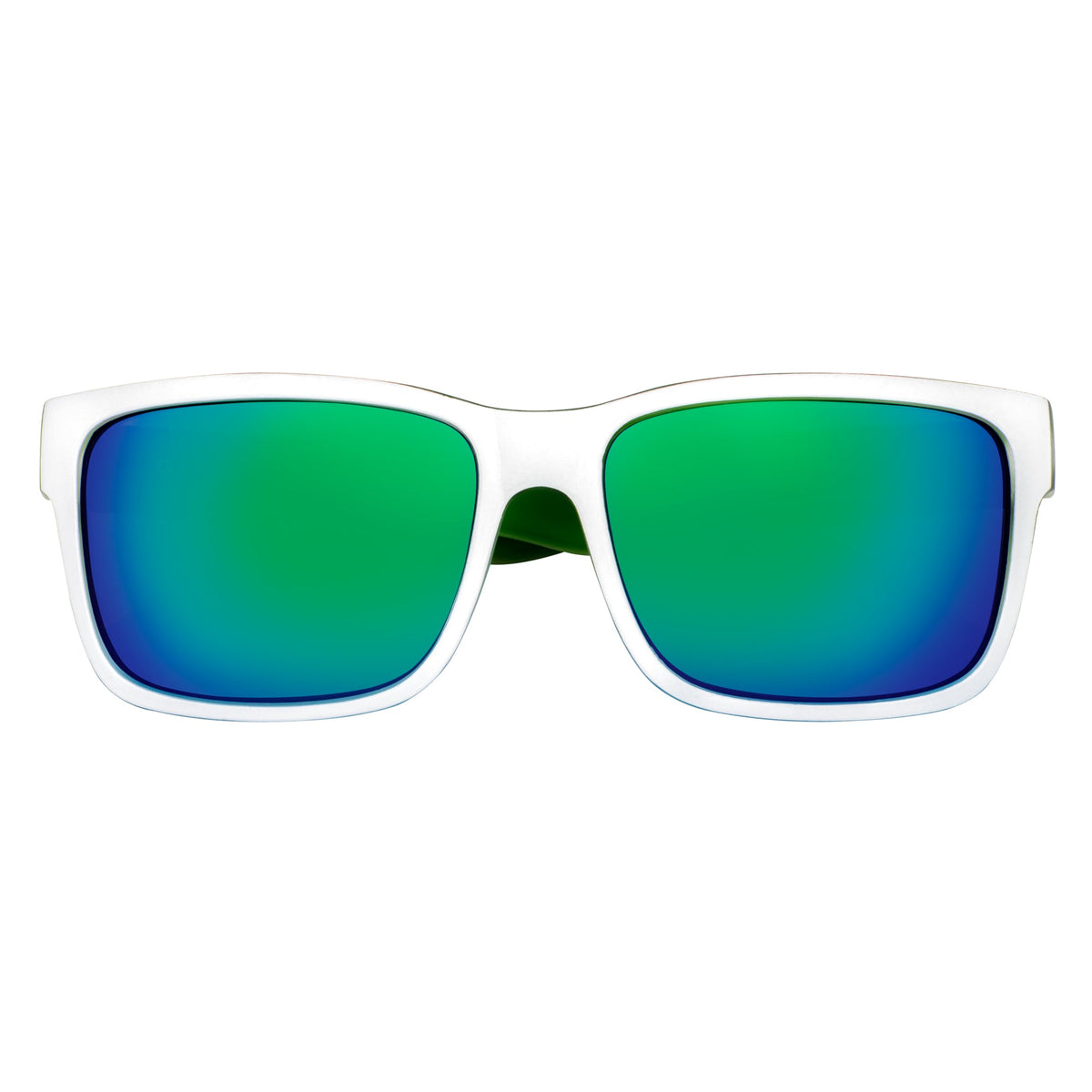ENZO - Modern Sports Thick Square Sunglasses White - Green Blue Mirror
