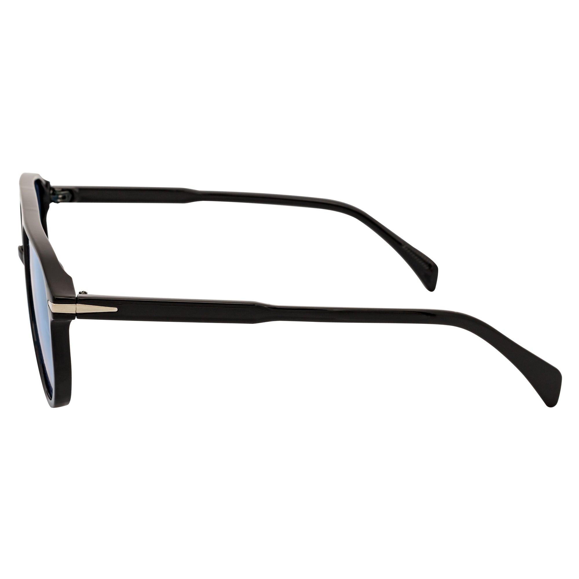 EPOCH - Classic Flat Top Plastic Aviator Black Sunglasses Blue Tint Lens