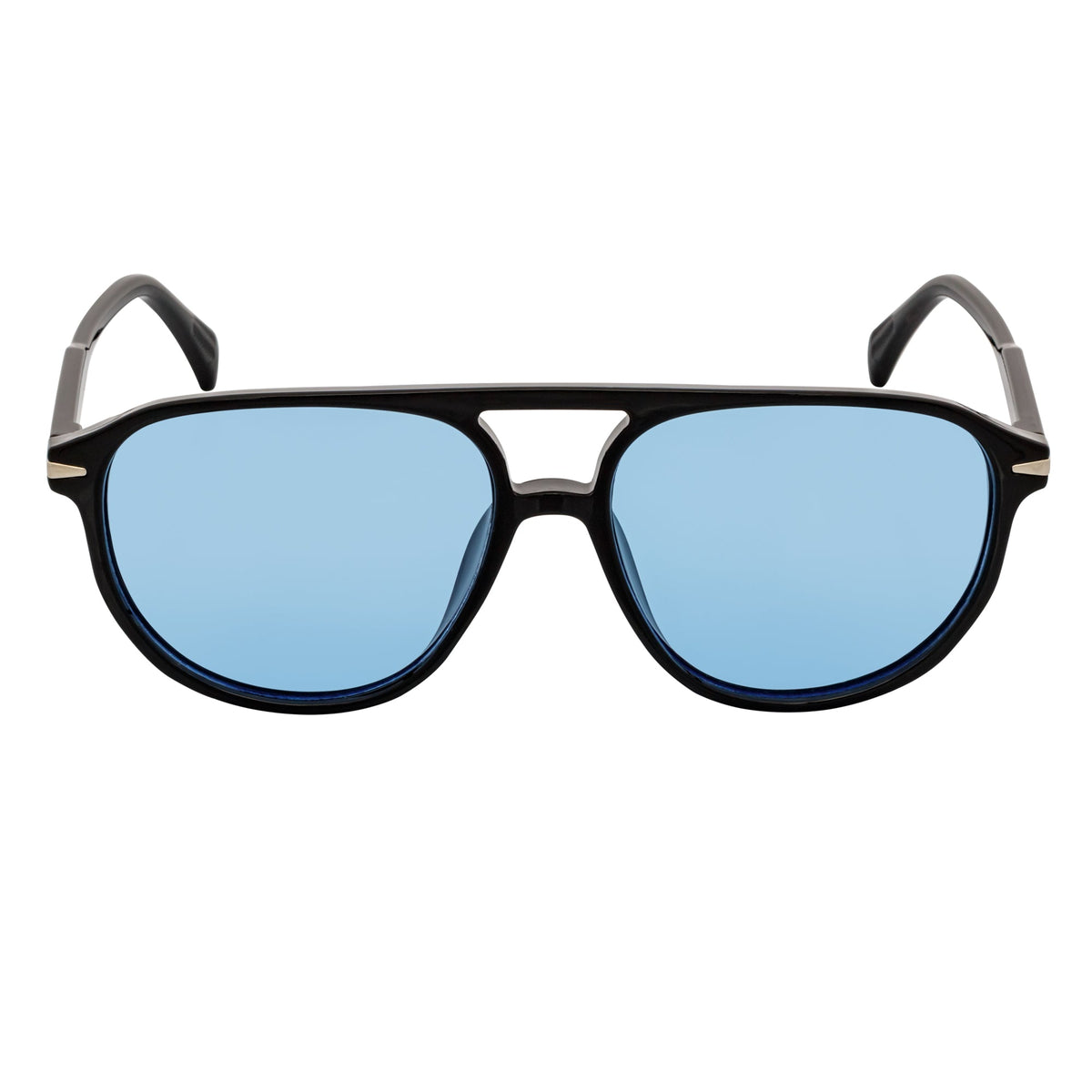 EPOCH - Classic Flat Top Plastic Aviator Black Sunglasses Blue Tint Lens