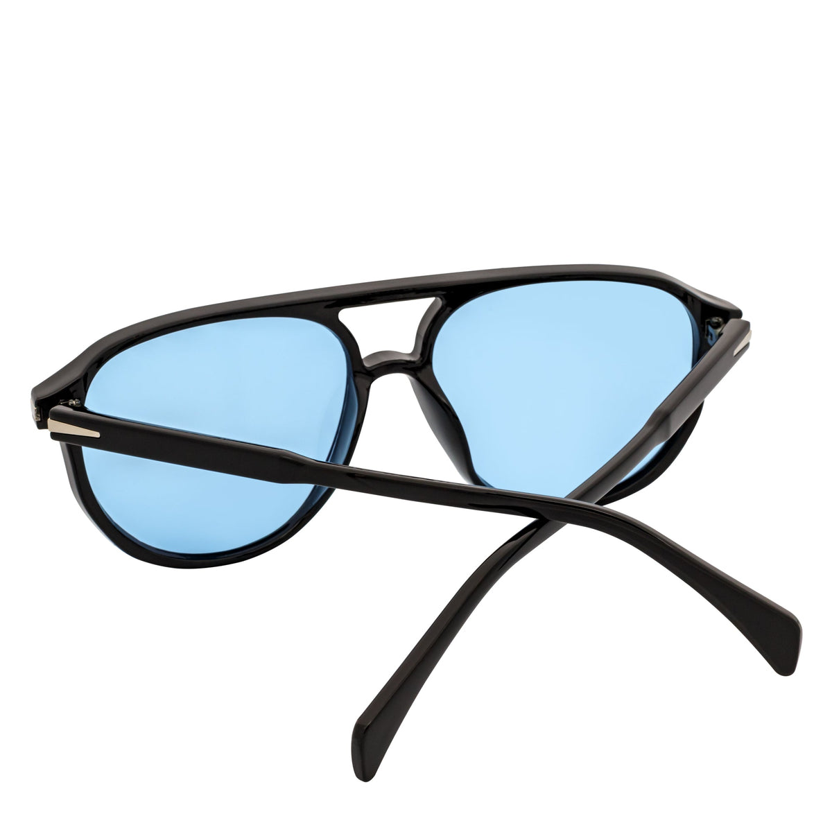 EPOCH - Classic Flat Top Plastic Aviator Black Sunglasses Blue Tint Lens