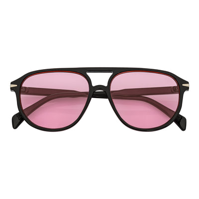 EPOCH - Classic Flat Top Plastic Aviator Black Sunglasses Pink Lens