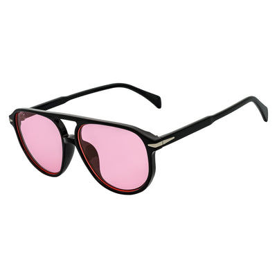 EPOCH - Classic Flat Top Plastic Aviator Black Sunglasses Pink Lens