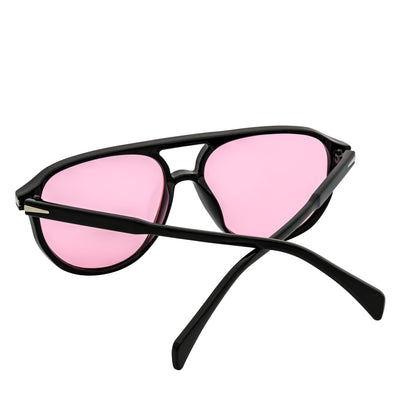 EPOCH - Classic Flat Top Plastic Aviator Black Sunglasses Pink Lens