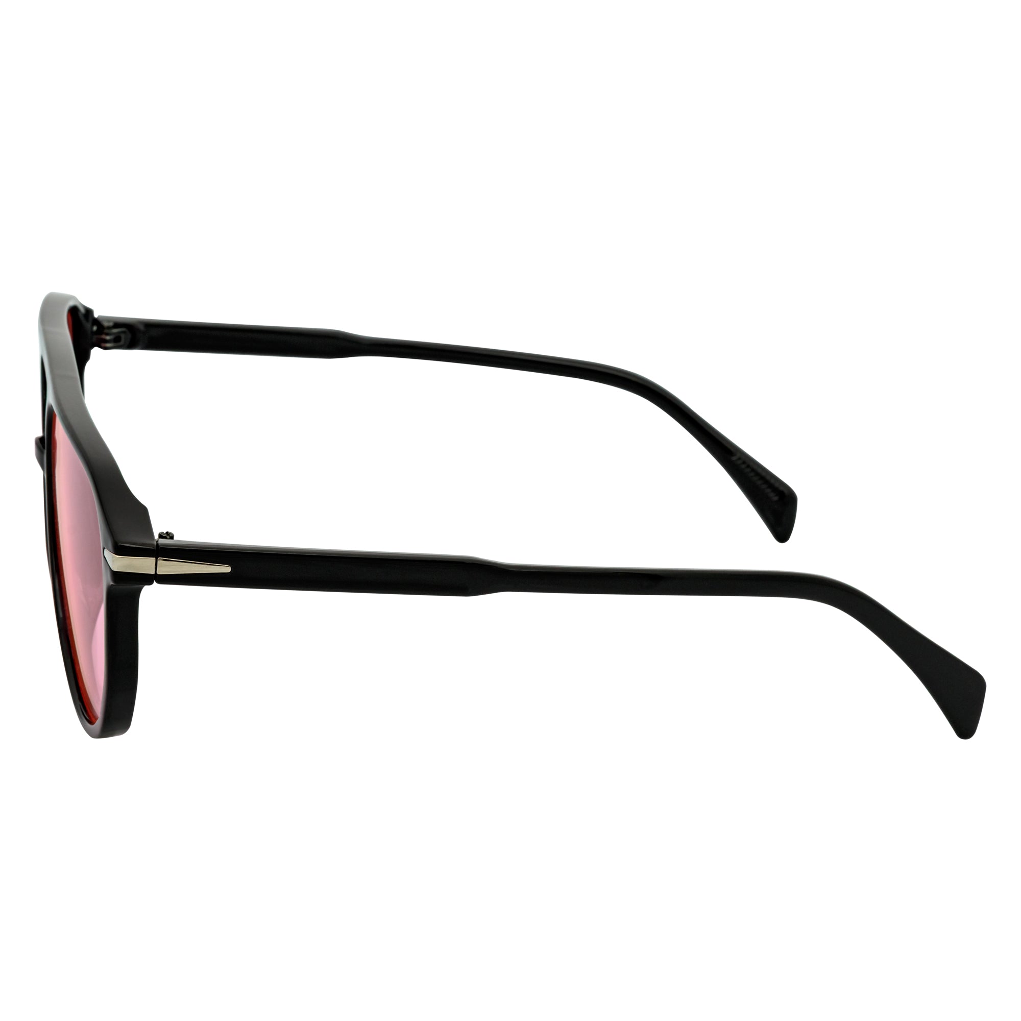EPOCH - Classic Flat Top Plastic Aviator Black Sunglasses Pink Lens