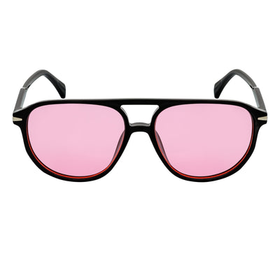 EPOCH - Classic Flat Top Plastic Aviator Black Sunglasses Pink Lens