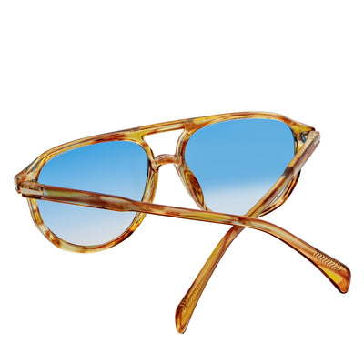 EPOCH - Classic Flat Top Plastic Aviator Havana Sunglasses Blue Tint Lens