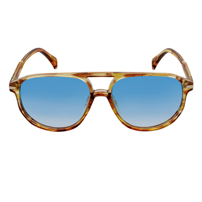 EPOCH - Classic Flat Top Plastic Aviator Havana Sunglasses Blue Tint Lens