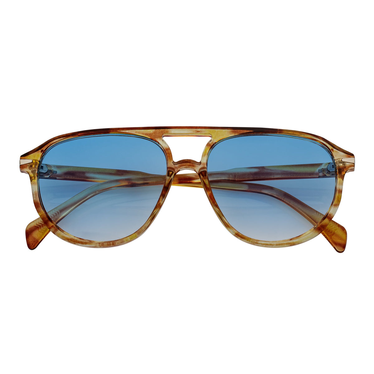 EPOCH - Classic Flat Top Plastic Aviator Havana Sunglasses Blue Tint Lens