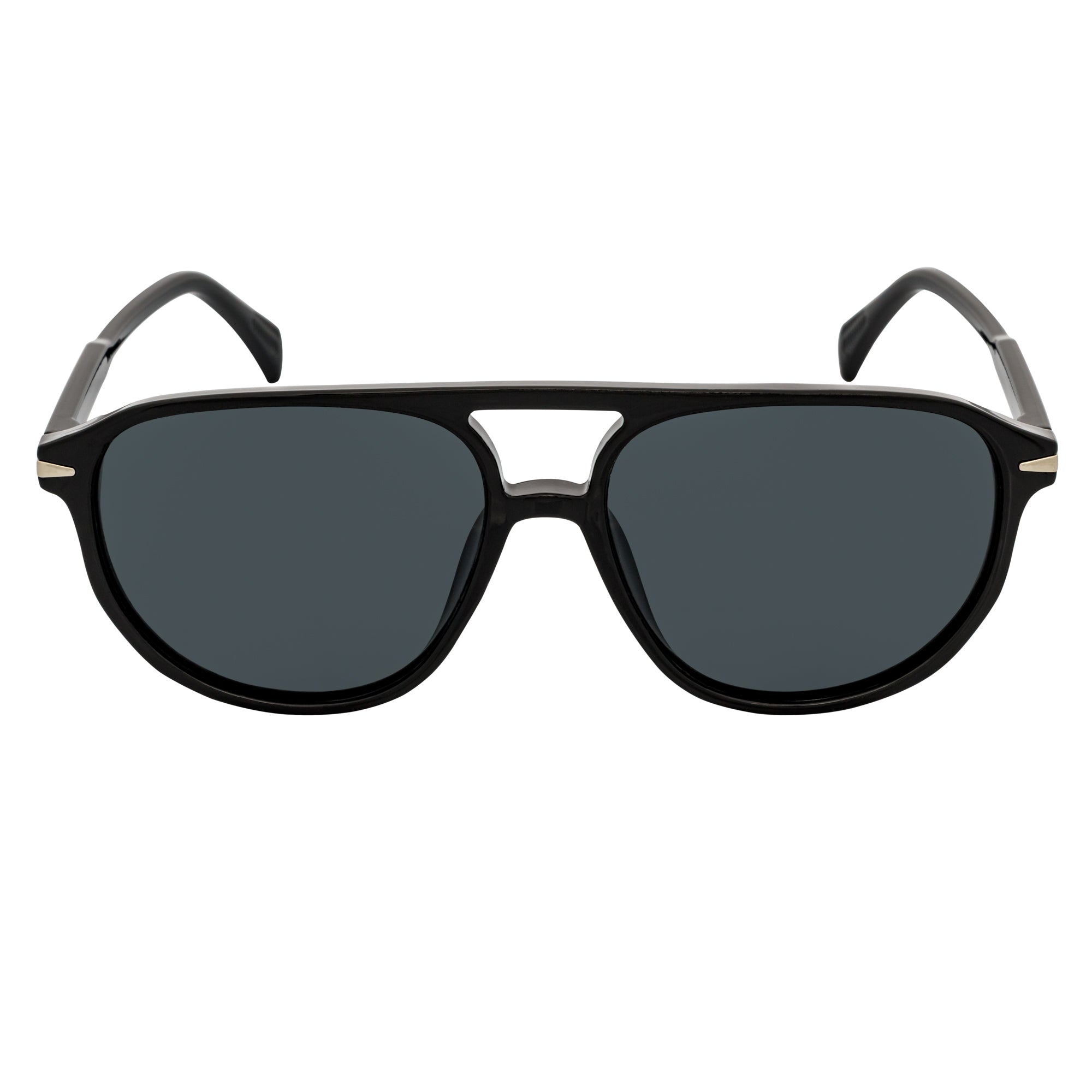 EPOCH - Classic Flat Top Plastic Aviator Sunglasses Black Smoke