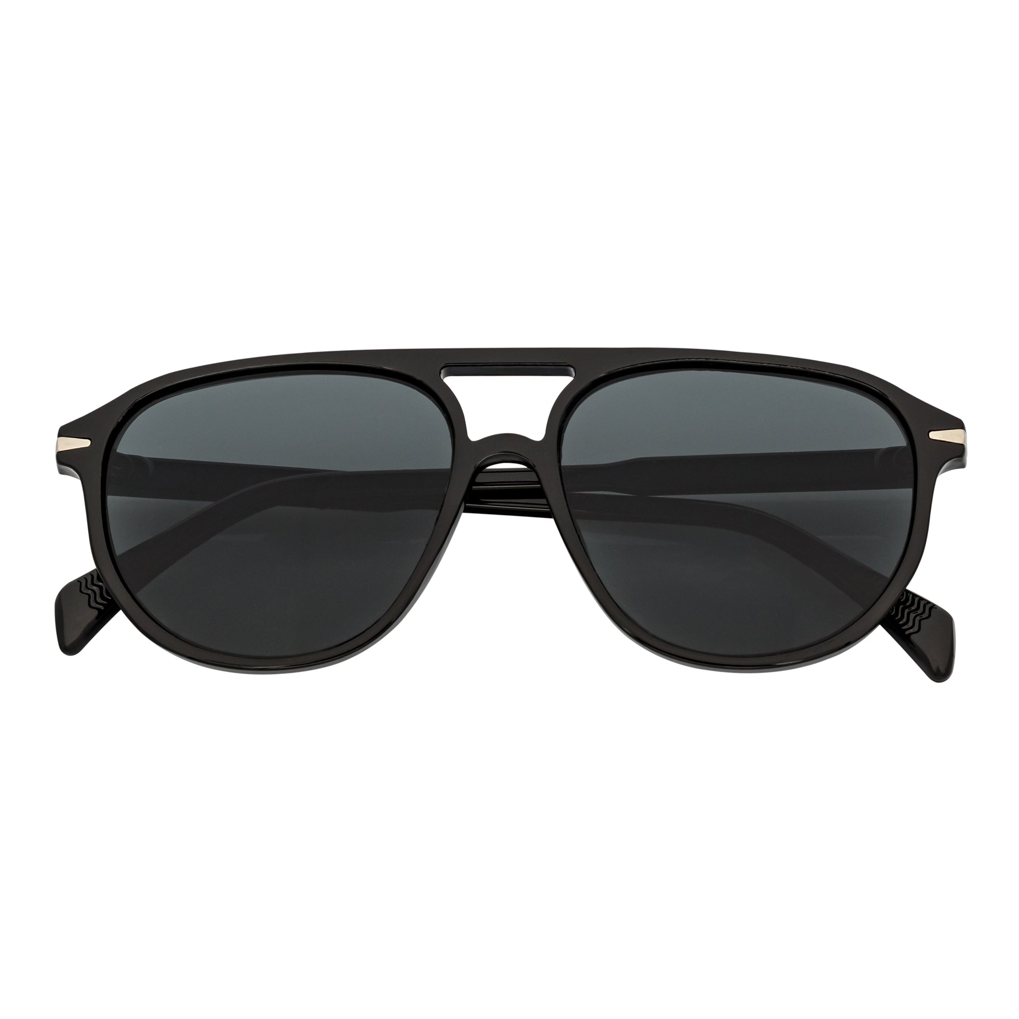 EPOCH - Classic Flat Top Plastic Aviator Sunglasses Black Smoke