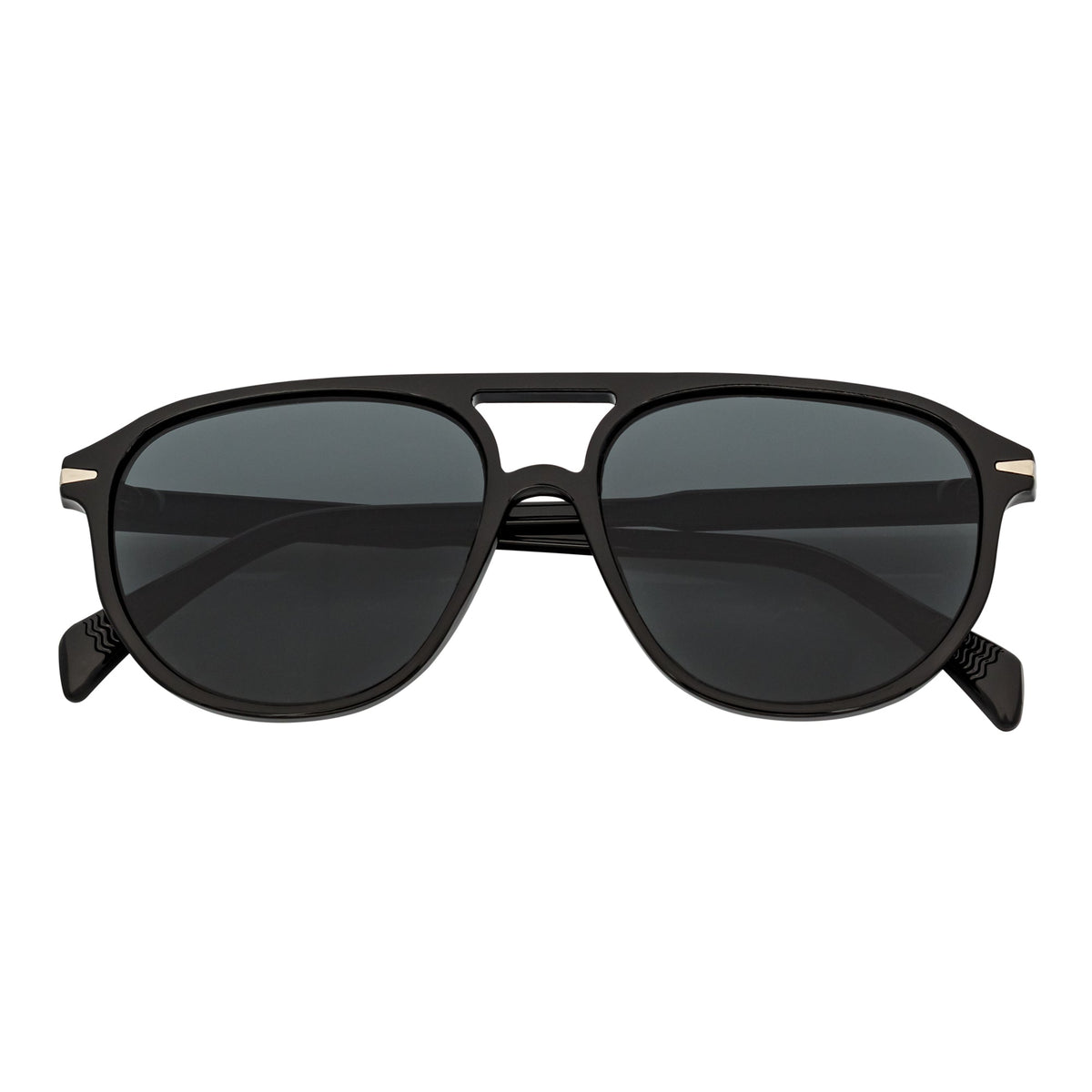 EPOCH - Classic Flat Top Plastic Aviator Sunglasses Black Smoke