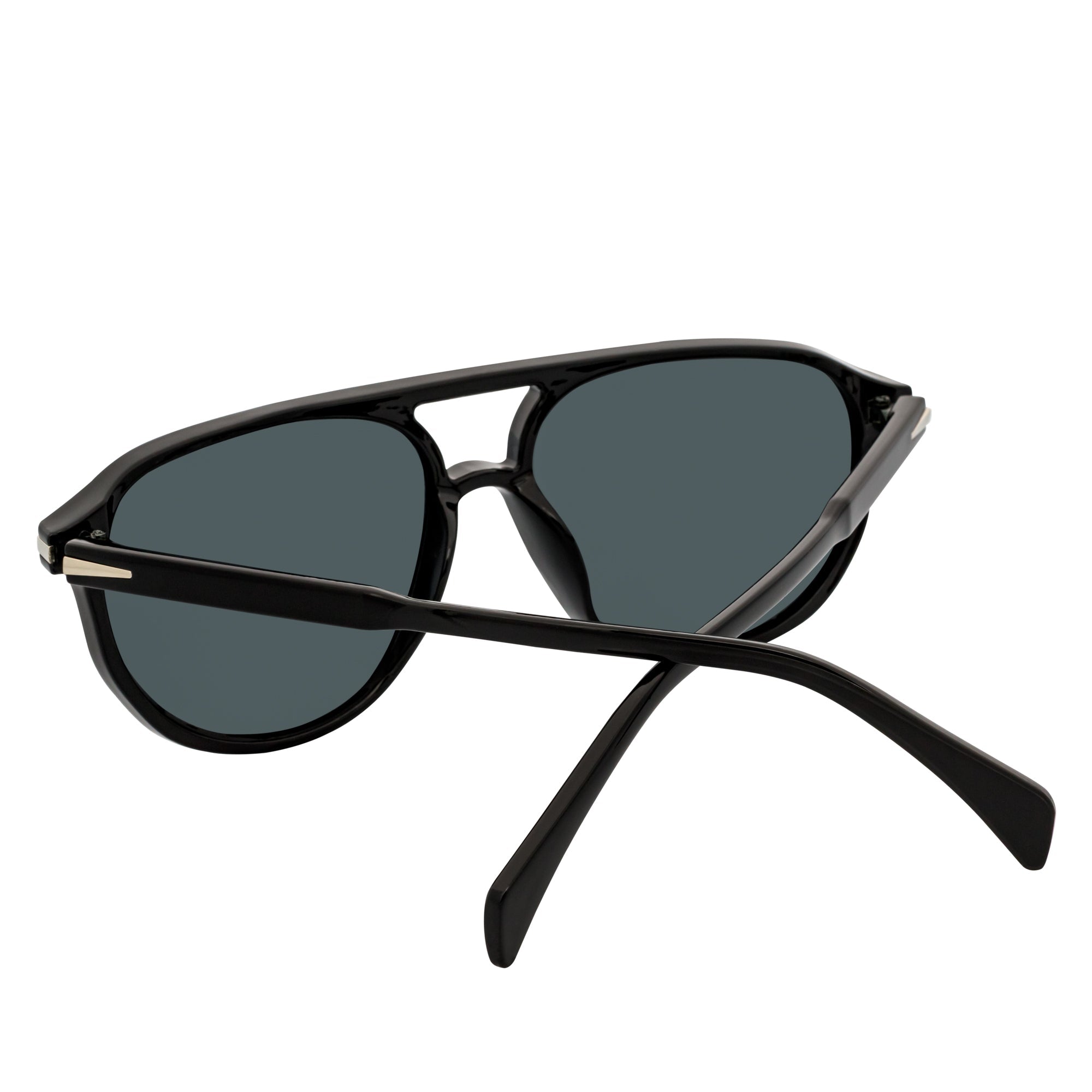 EPOCH - Classic Flat Top Plastic Aviator Sunglasses Black Smoke