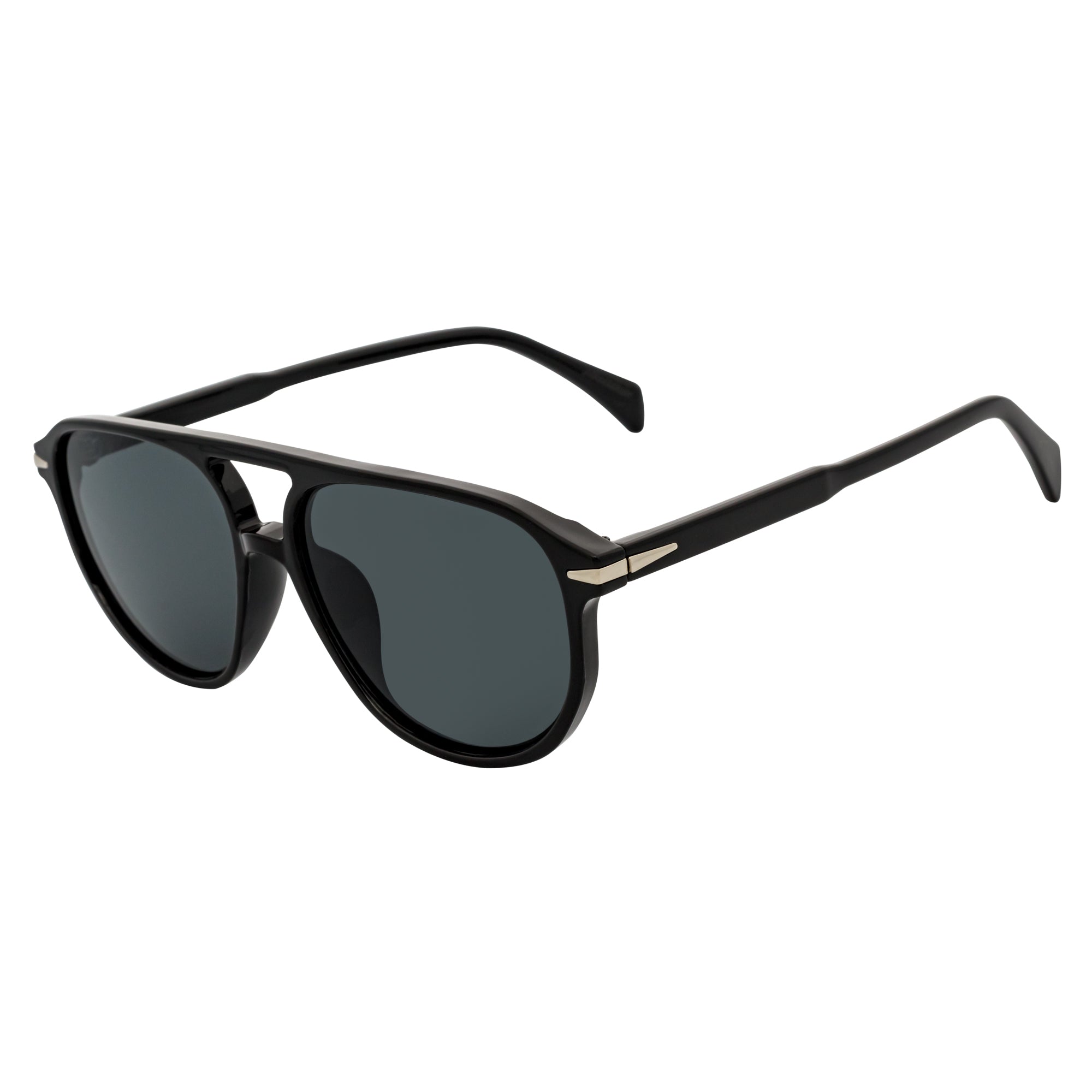 EPOCH - Classic Flat Top Plastic Aviator Sunglasses Black Smoke