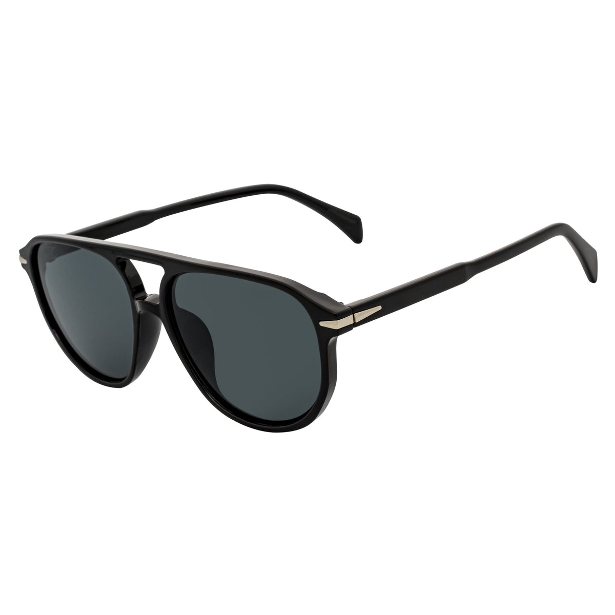 EPOCH - Classic Flat Top Plastic Aviator Sunglasses Black Smoke