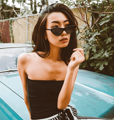 FELINE - Thick Oval Retro Small Cat Eye Sunglasses Black Smoke Tint
