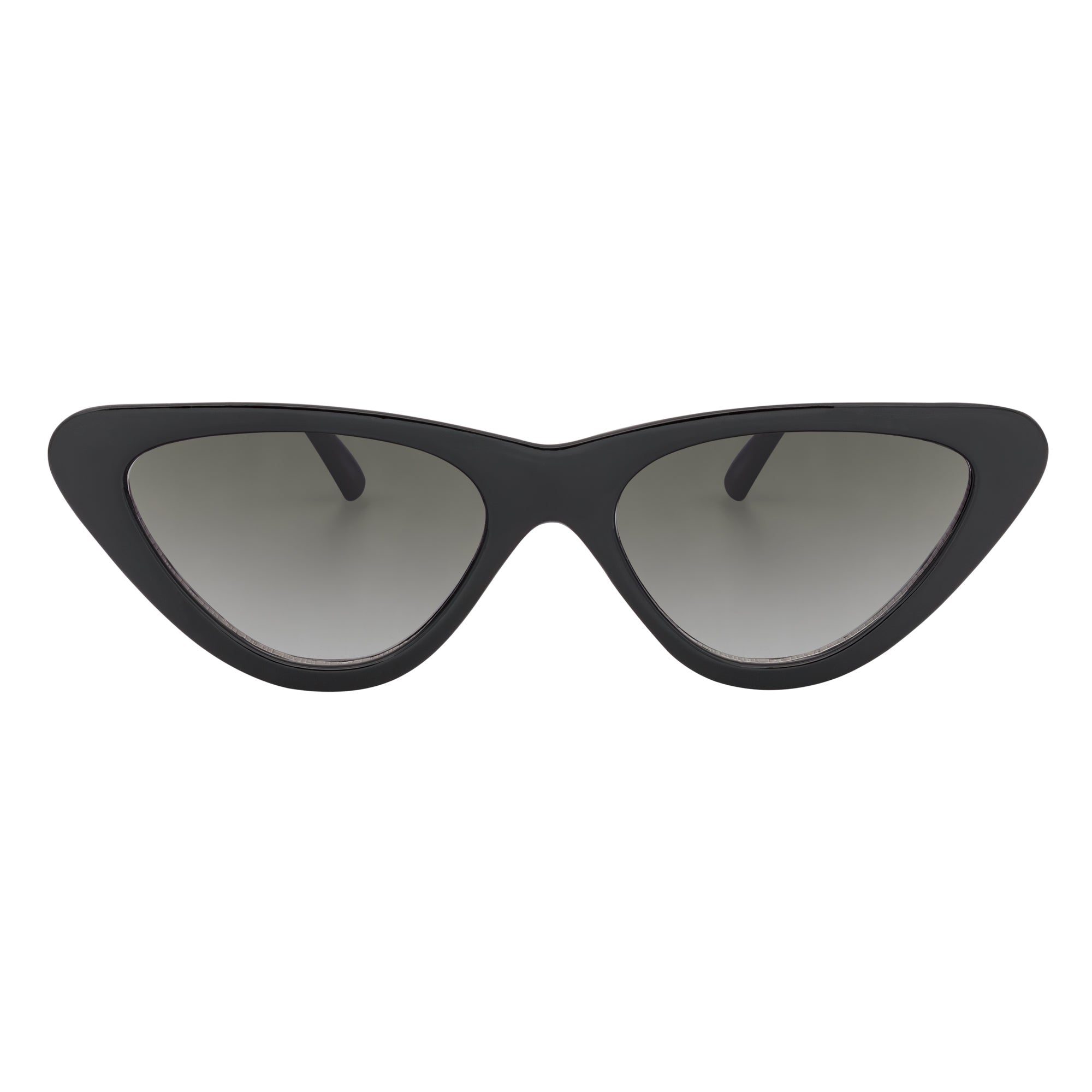 FELINE - Thick Oval Retro Small Cat Eye Sunglasses Black Smoke Tint