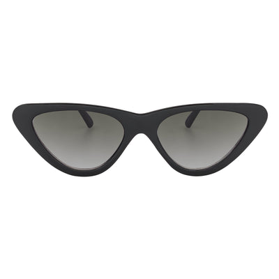 FELINE - Thick Oval Retro Small Cat Eye Sunglasses Black Smoke Tint