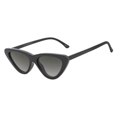 FELINE - Thick Oval Retro Small Cat Eye Sunglasses Black Smoke Tint