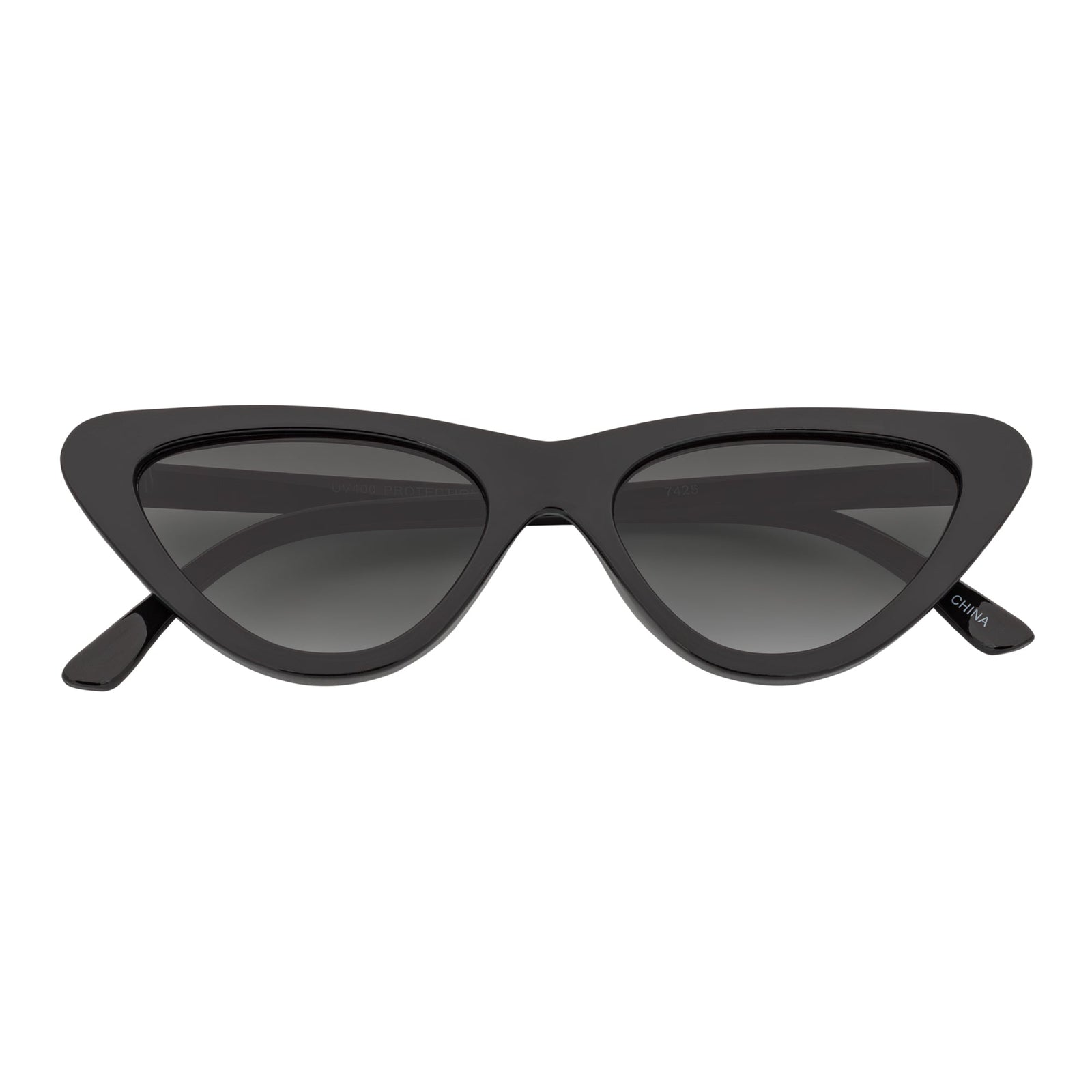 FELINE - Thick Oval Retro Small Cat Eye Sunglasses Black Smoke Tint