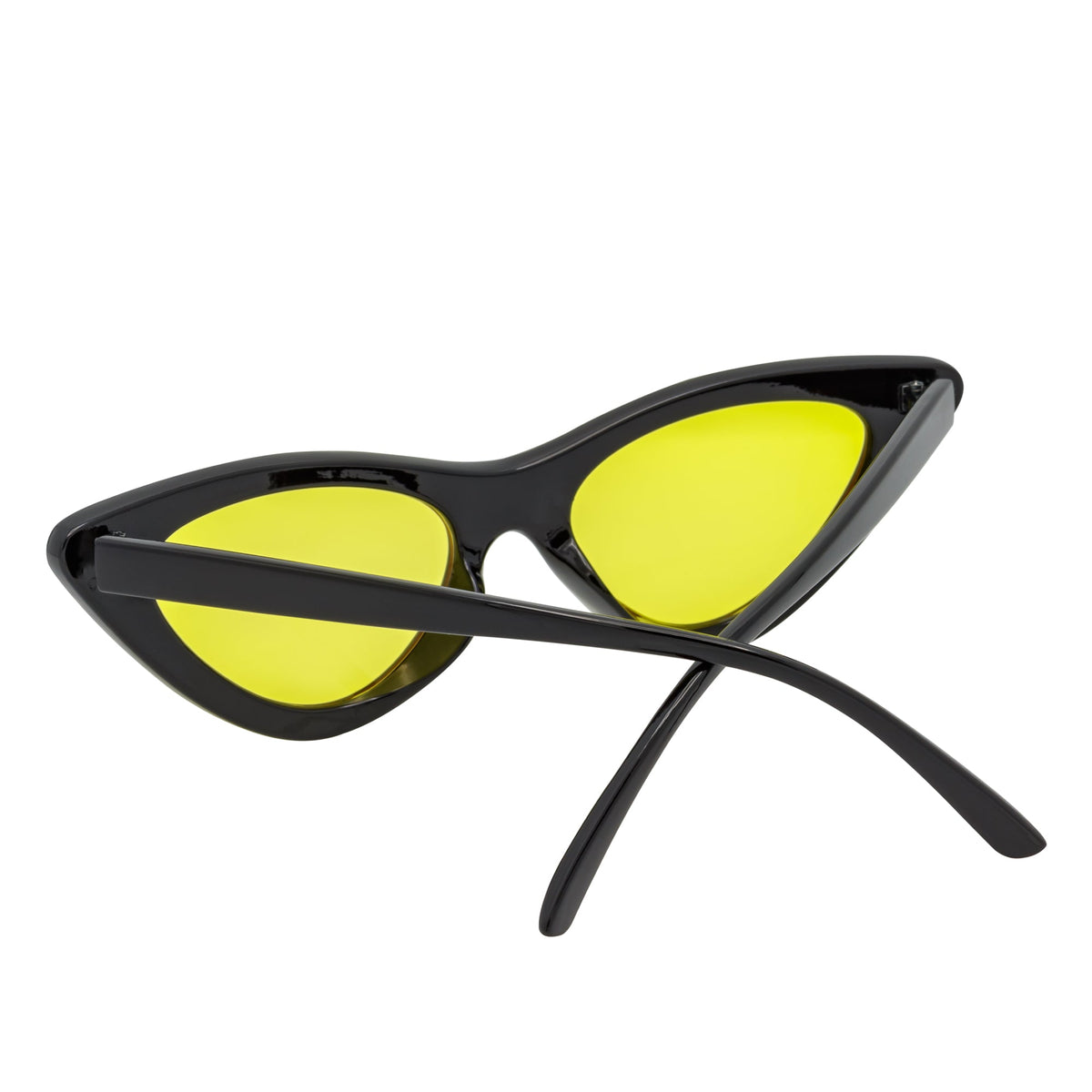 FELINE - Thick Oval Retro Small Cat Eye Sunglasses Black Yellow Tint